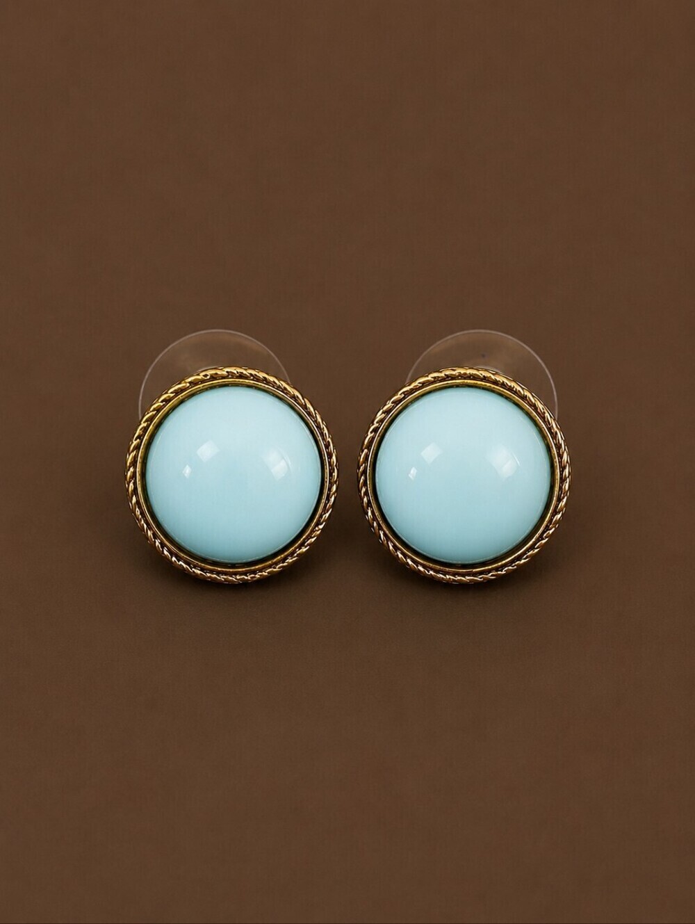 5/$25 VTG Light Blue Cabochon Circle Dome Mod Stud Earrings